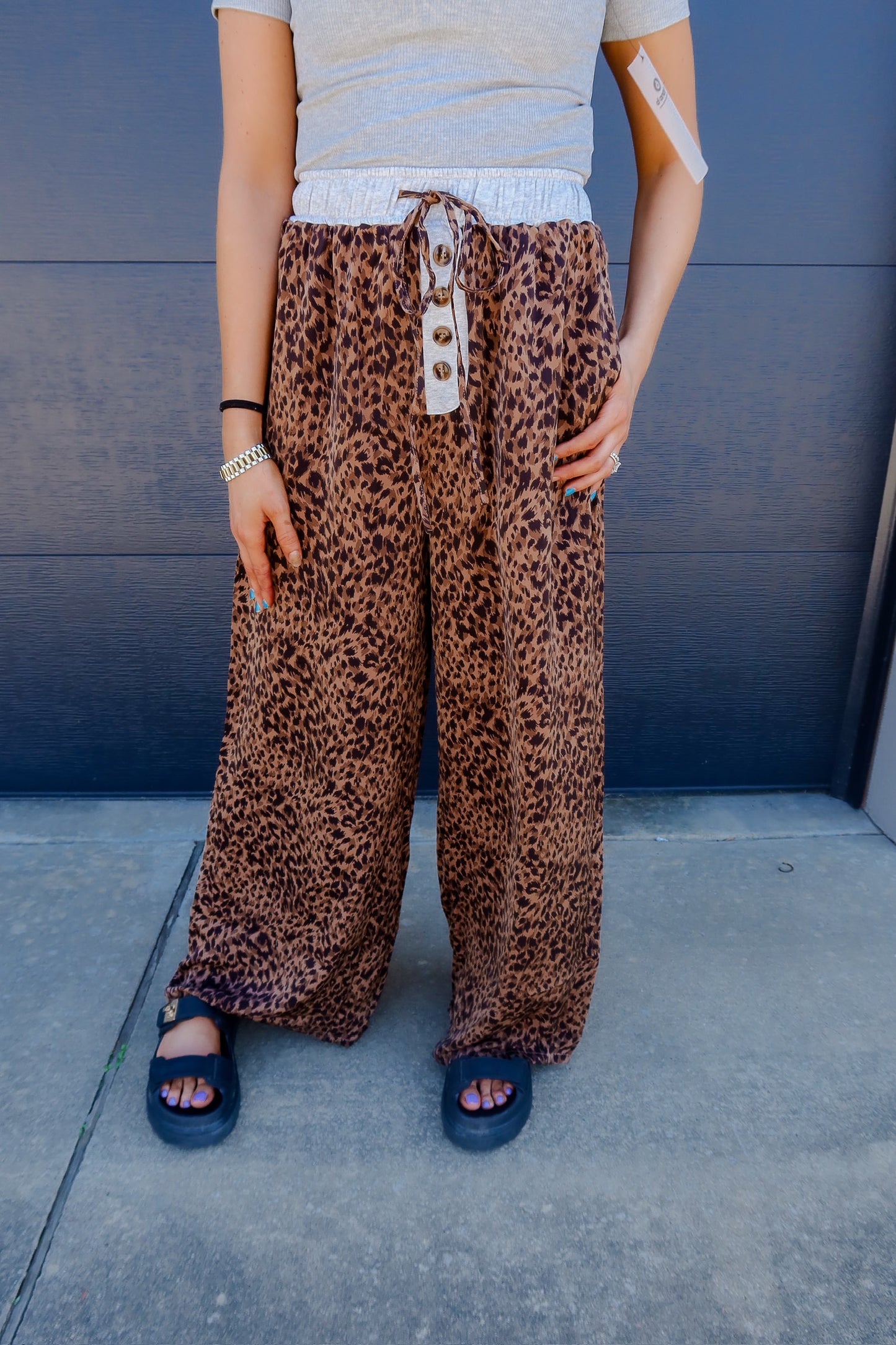 Button Detail Leopard Pants