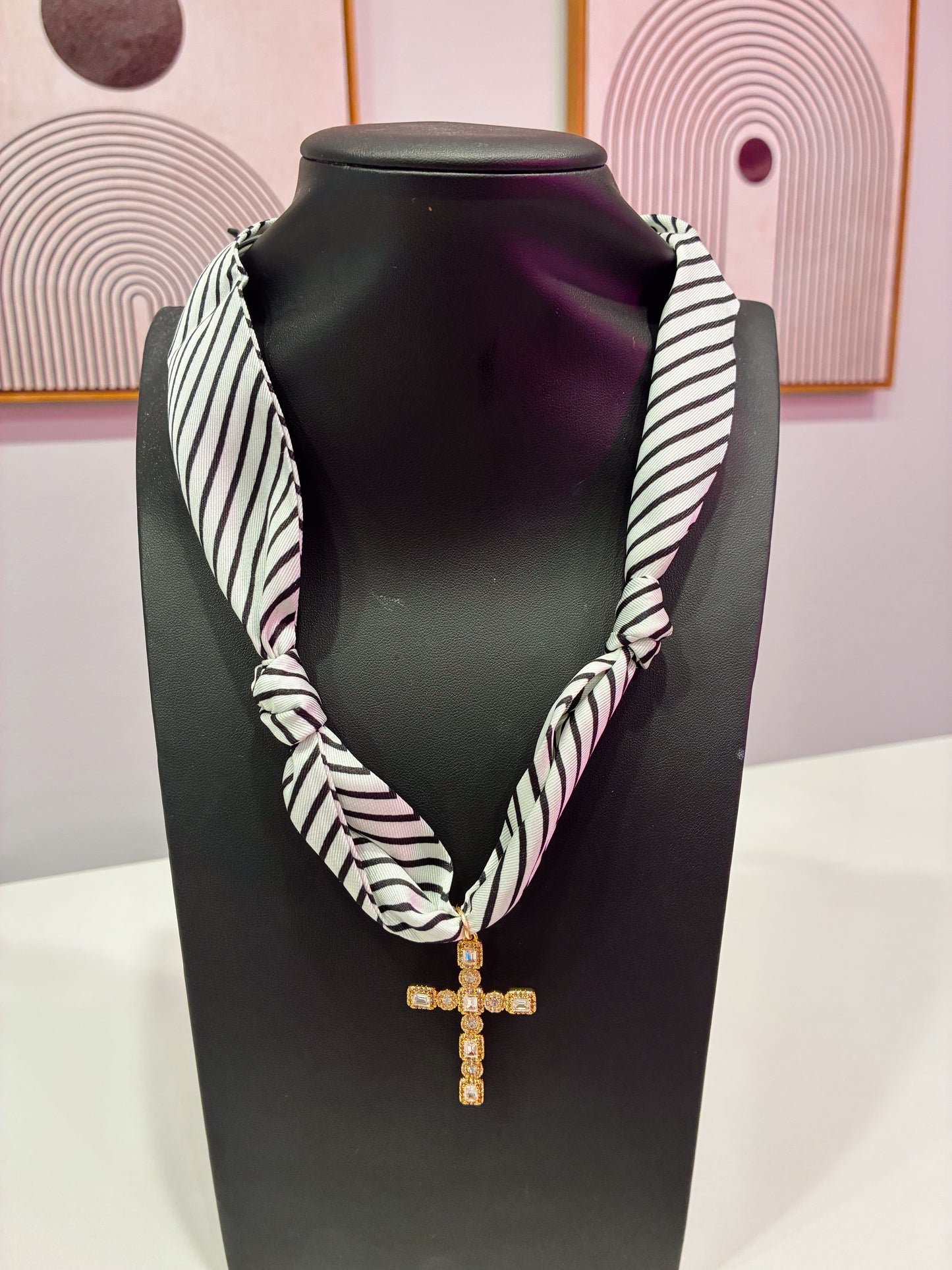 White Striped Scarf Necklace