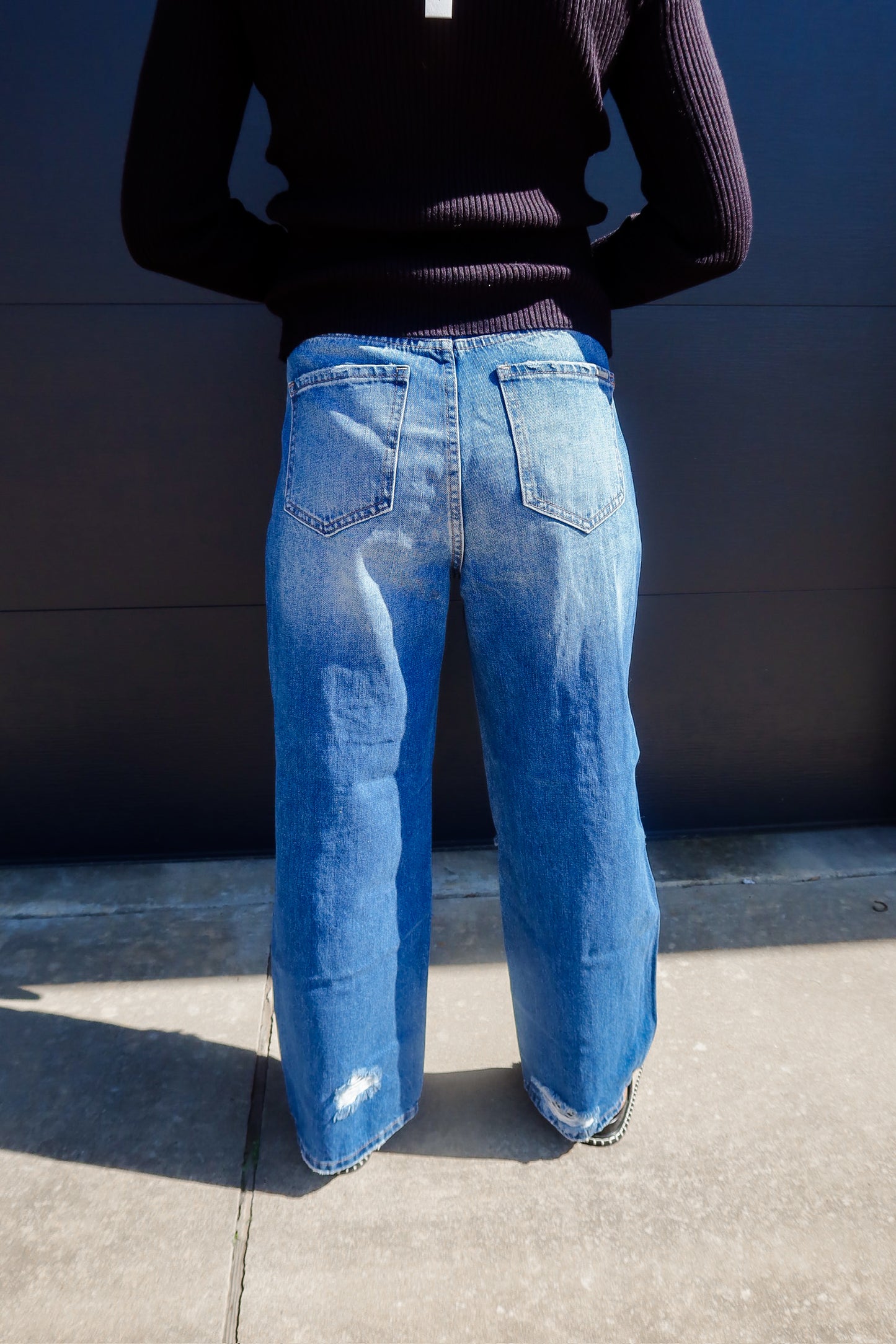 High Rise Destructed Straight Jeans