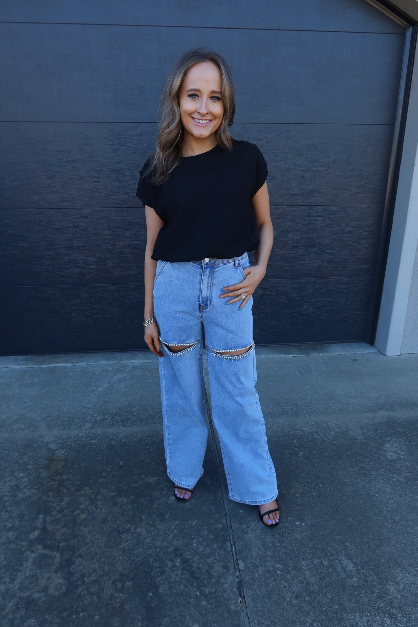 Rhinestone Detail Denim Jeans