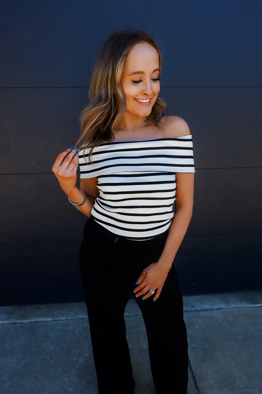 Off shoulder striped top