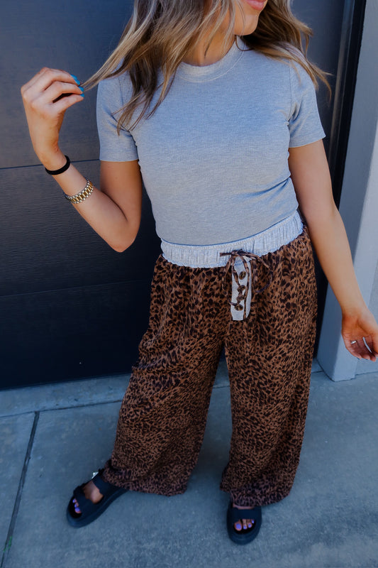 Button Detail Leopard Pants