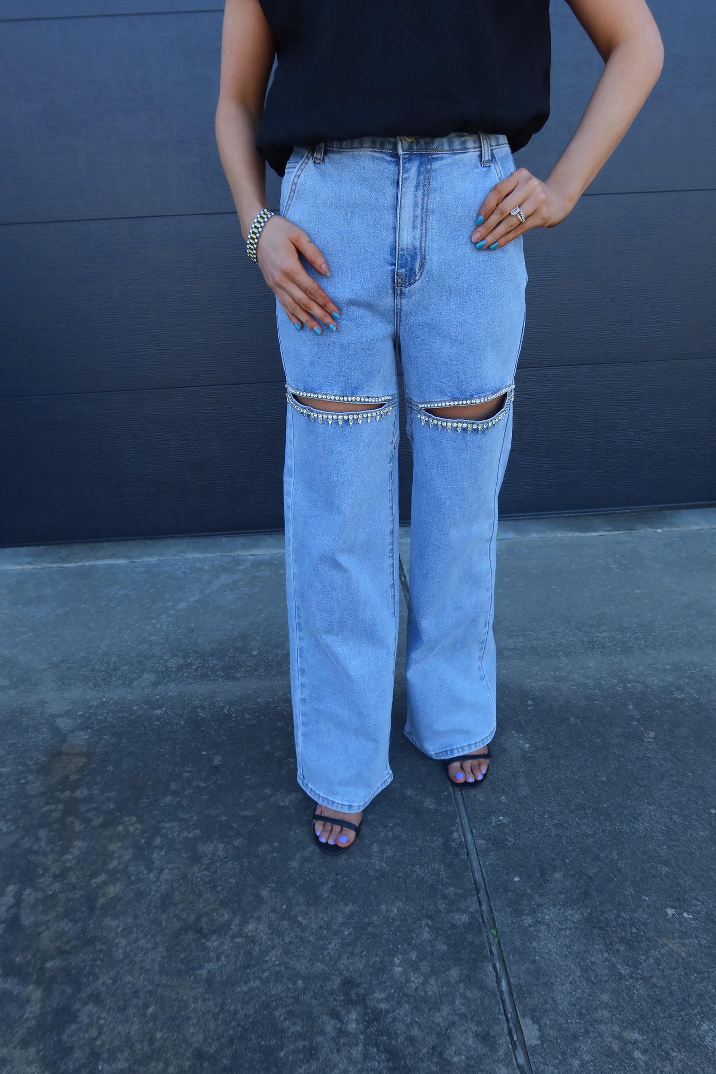 Rhinestone Detail Denim Jeans