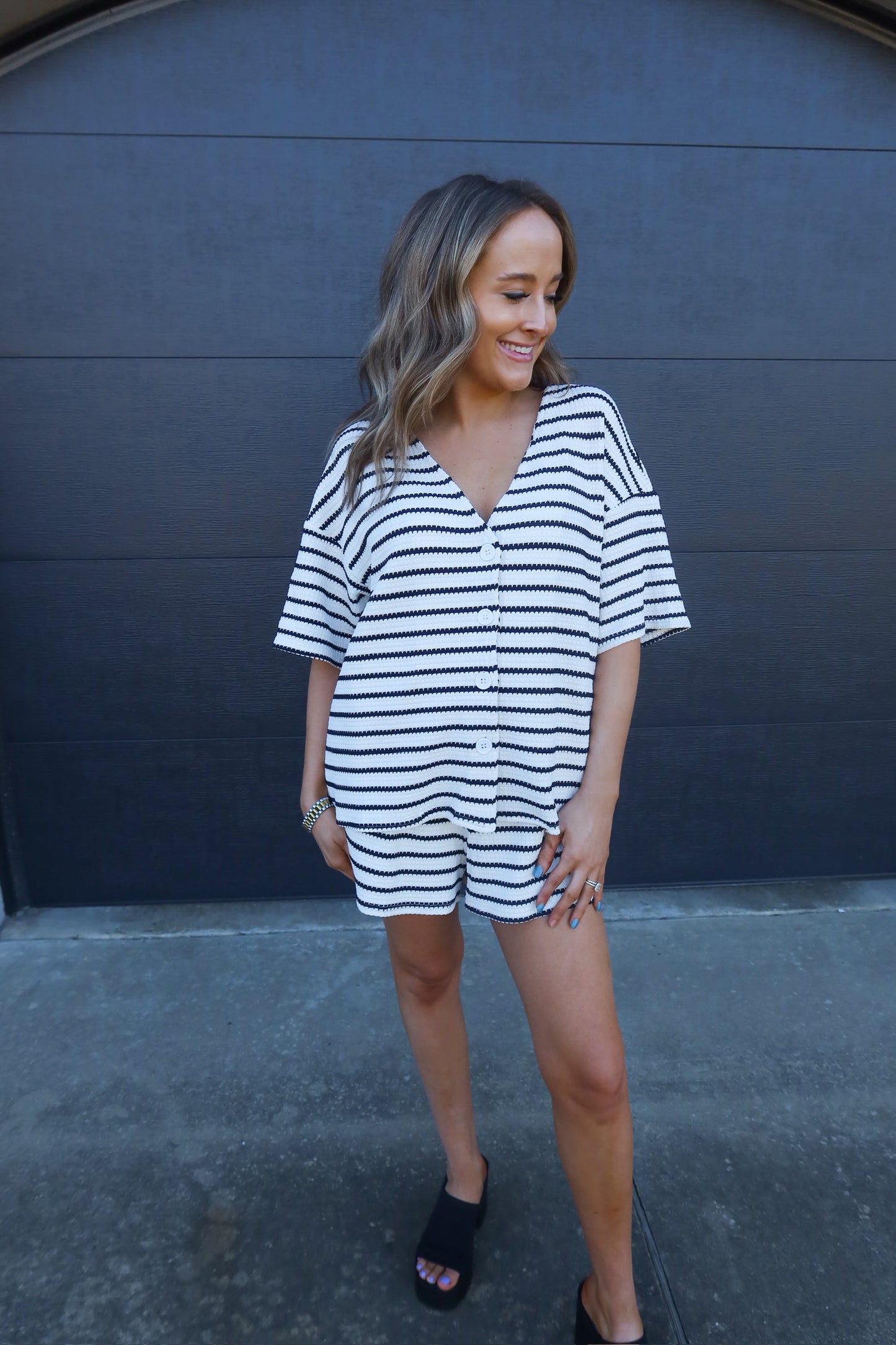 Striped short set