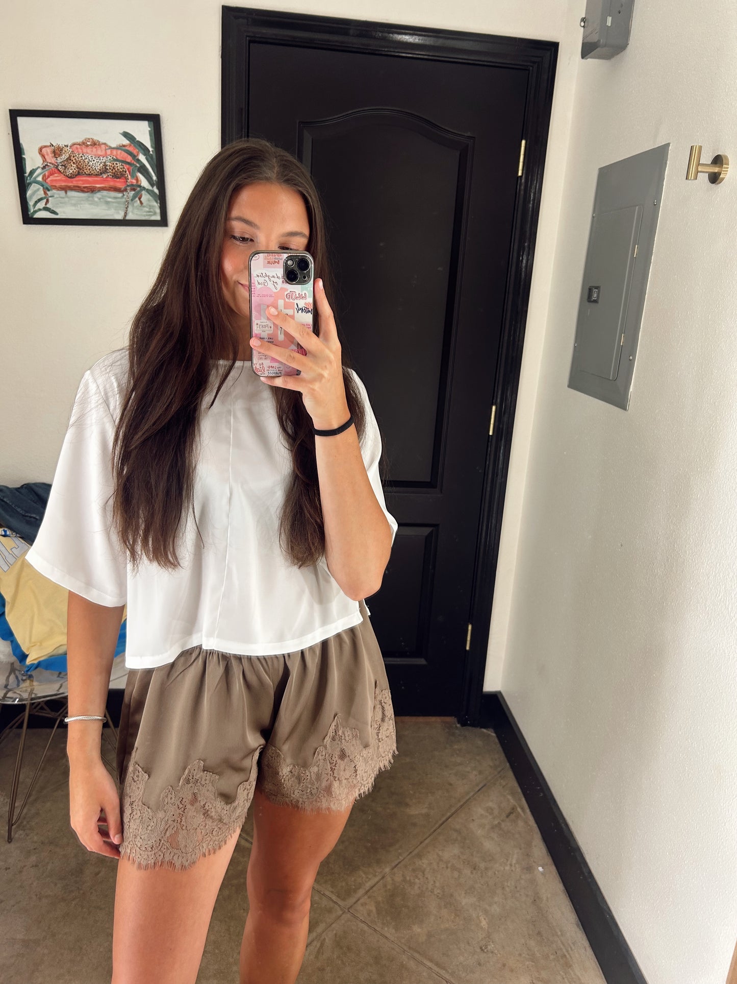 Lace Trim Satin Shorts