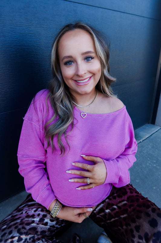 Waffle Knit Boatneck Top