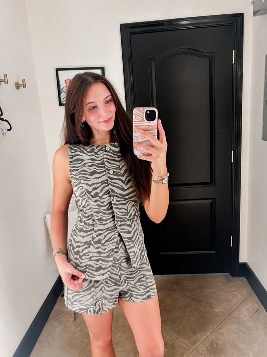 Zebra Print Denim Set