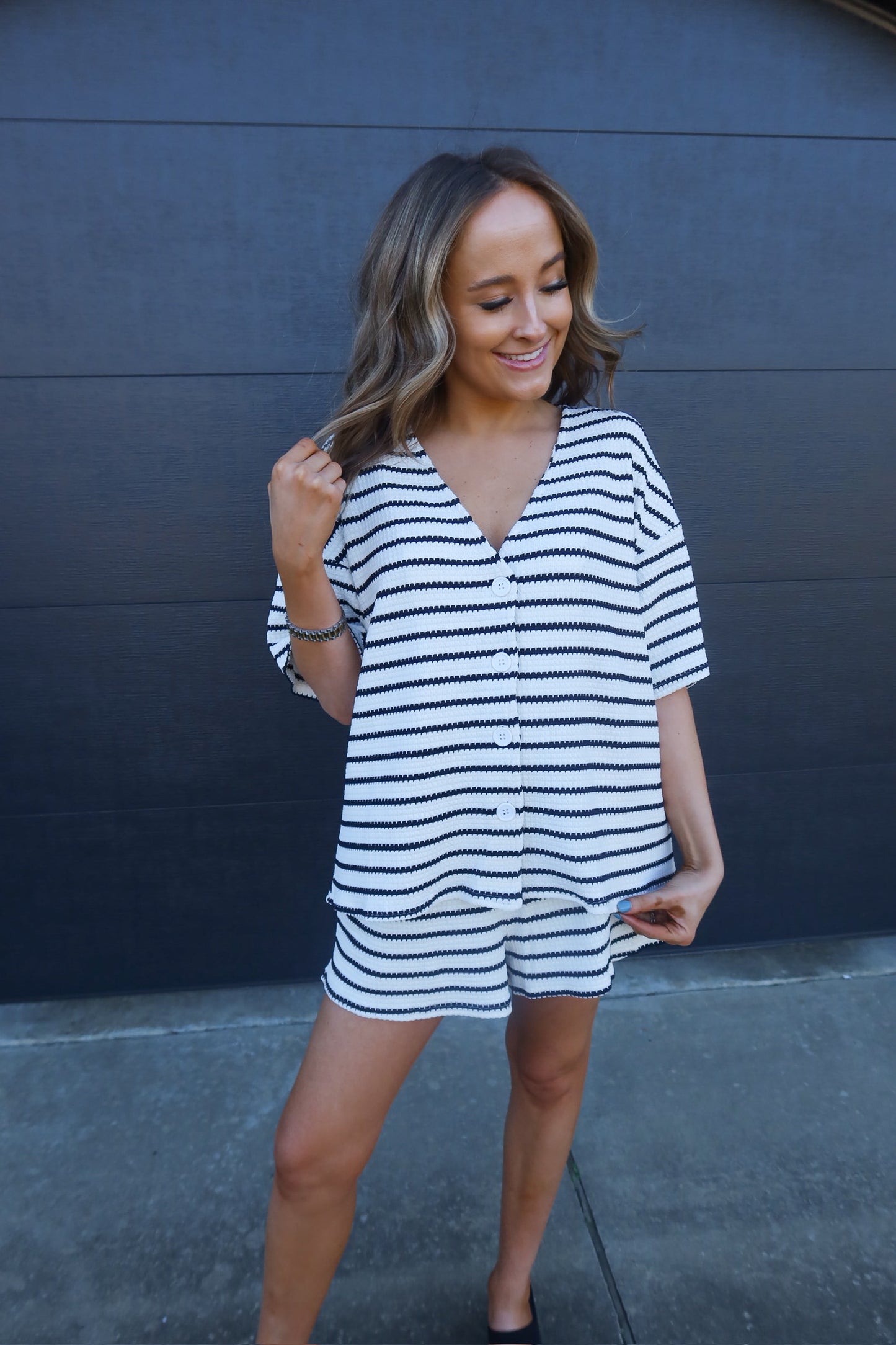 Striped short set