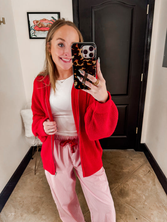 Red Zip Up Sweater