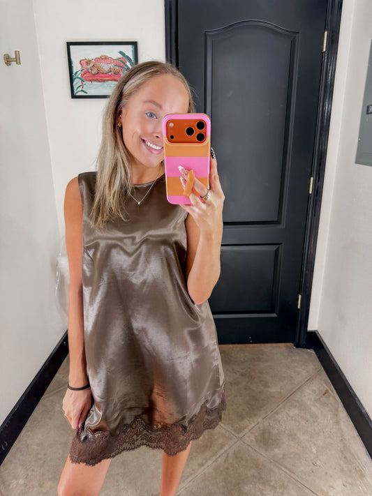 Brown Satin Mini Dress