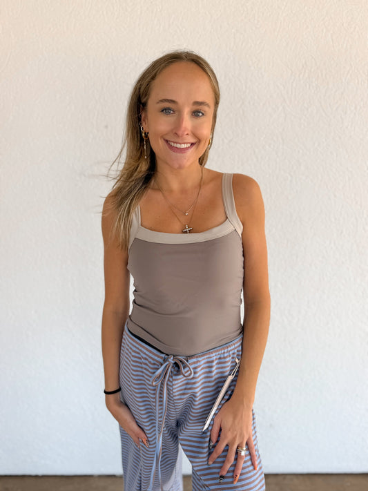 Brown Contrast Tank