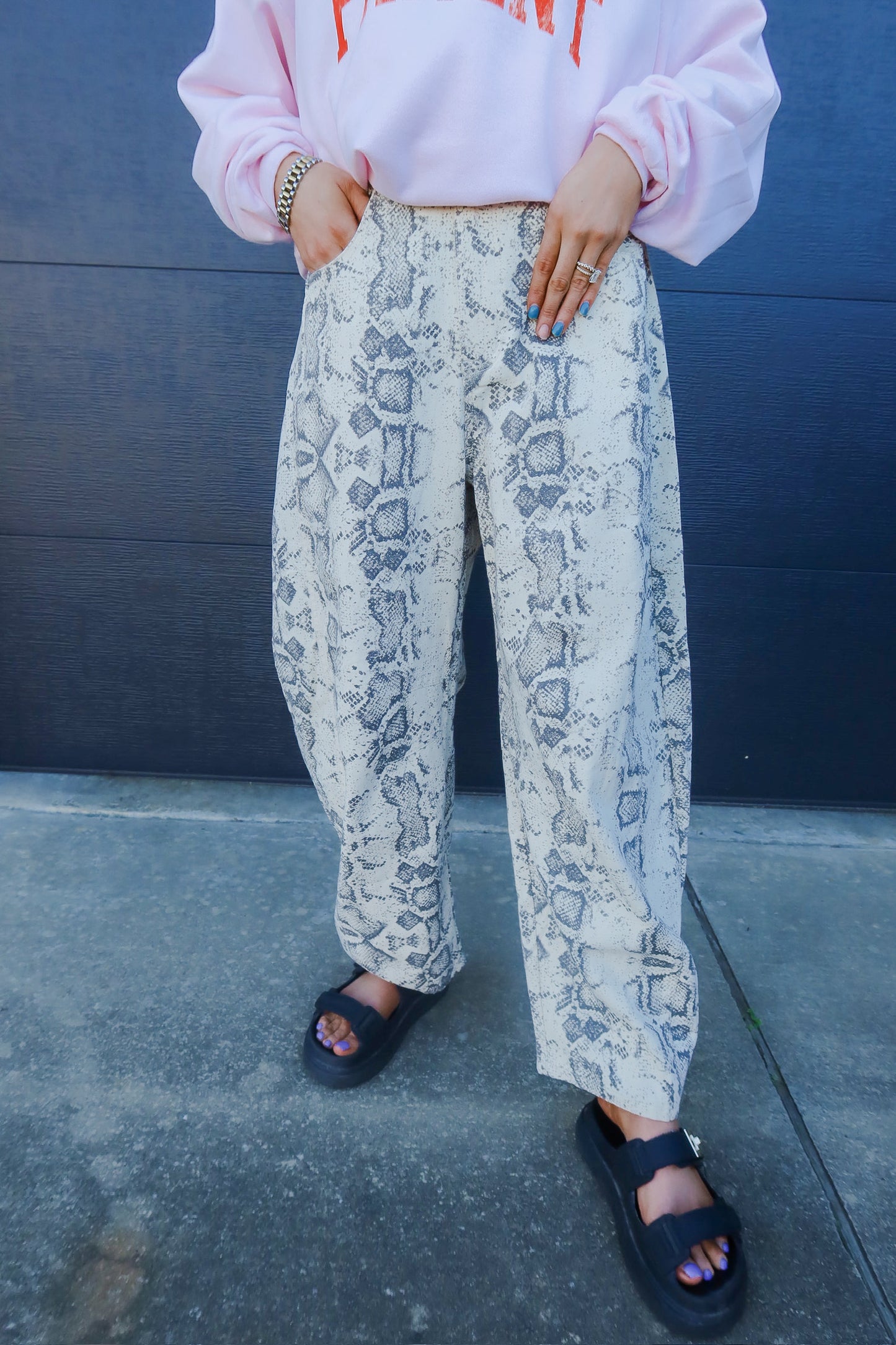 Snake Print Denim Pants