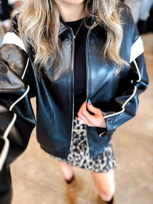 Faux Leather Racing Jacket