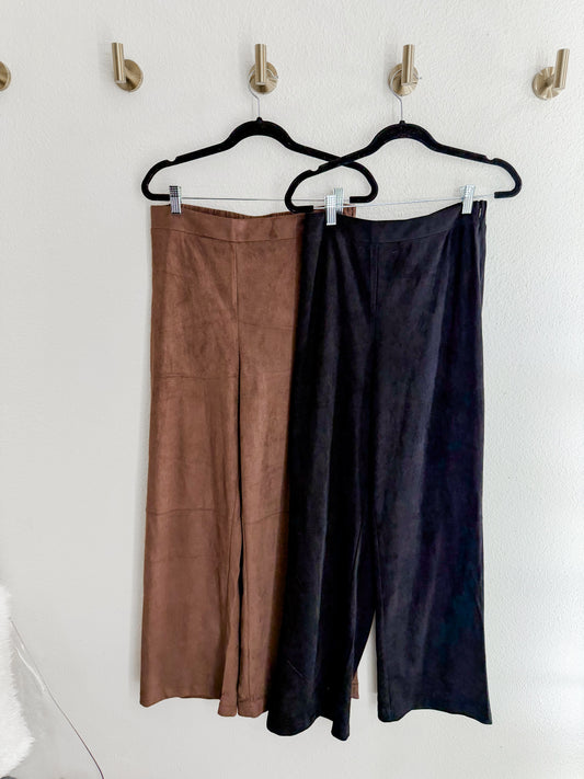 Suede wide leg pant
