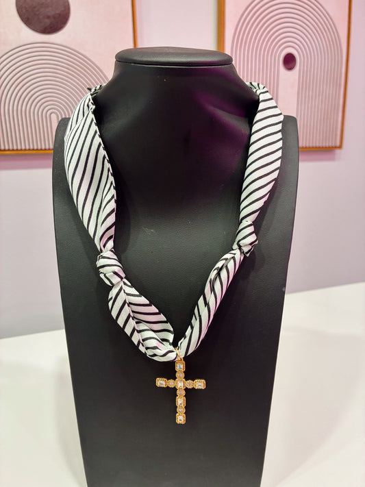 White Striped Scarf Necklace
